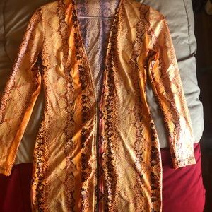 Deep v orange snakeskin dress